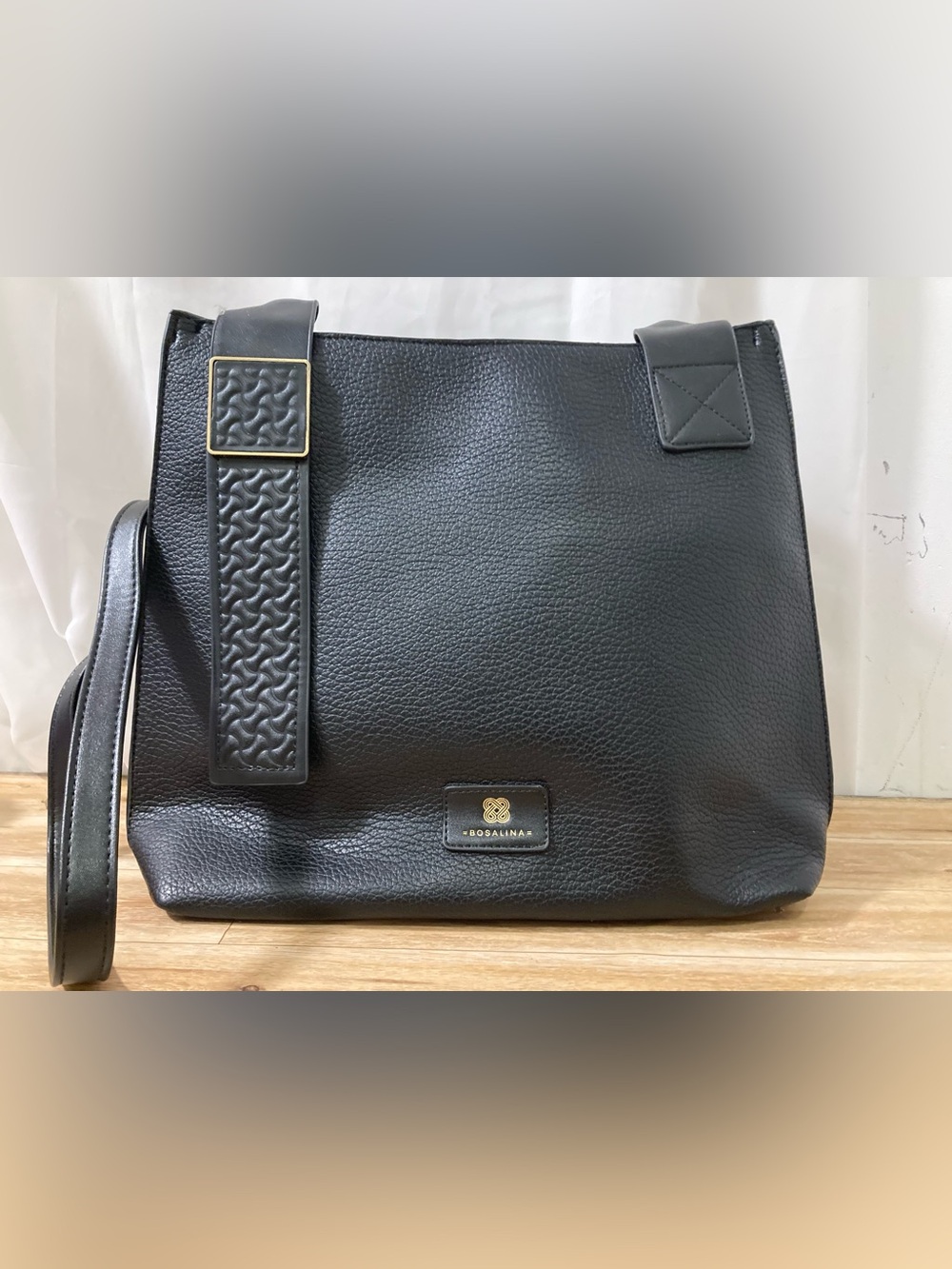 Bosalina Black Faux Leather Top Handle Shoulder Bag
